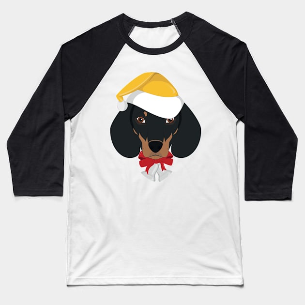 Dachshund Dog With Yellow Santa's Hat Funny Xmas Gift Baseball T-Shirt by salemstore